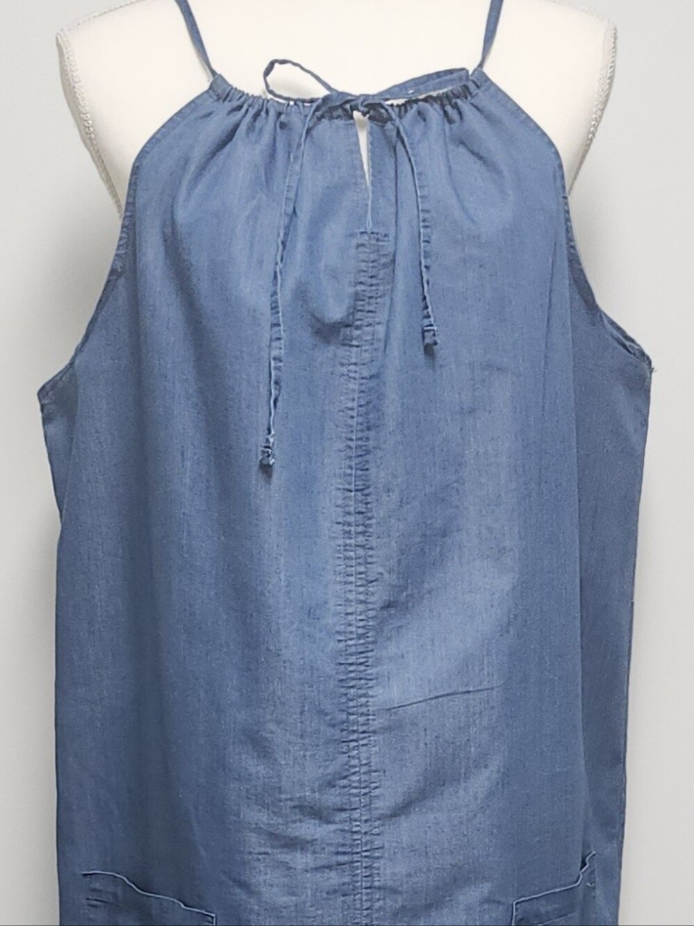 Relaxed Tie Collared Jean Dress w/pockets